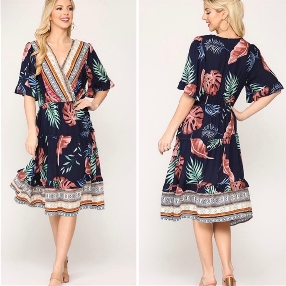 Flowy Boho Mixed Print Tiered Ruffled Dress - Picture 5 of 6